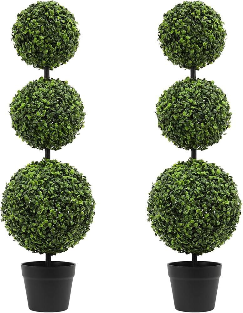 3FT Artificial Boxwood Topiary Tree in Pot,2 Pack Faux Topiary Trees for Front Door Porch Home Li... | Amazon (US)