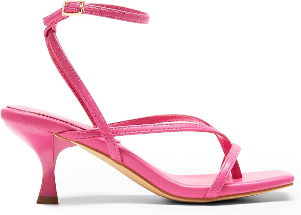 DREAM PAIRS Women's kitten Low Strappy Lace Up Heels for Women Open Square Toe Thong Ankle Strap ... | Amazon (US)