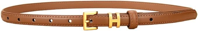 Women Gold Buckle Design Skinny Leather Belt Jeans Belt for Pants in Pin Buckle Belt, Womens Belt... | Amazon (US)