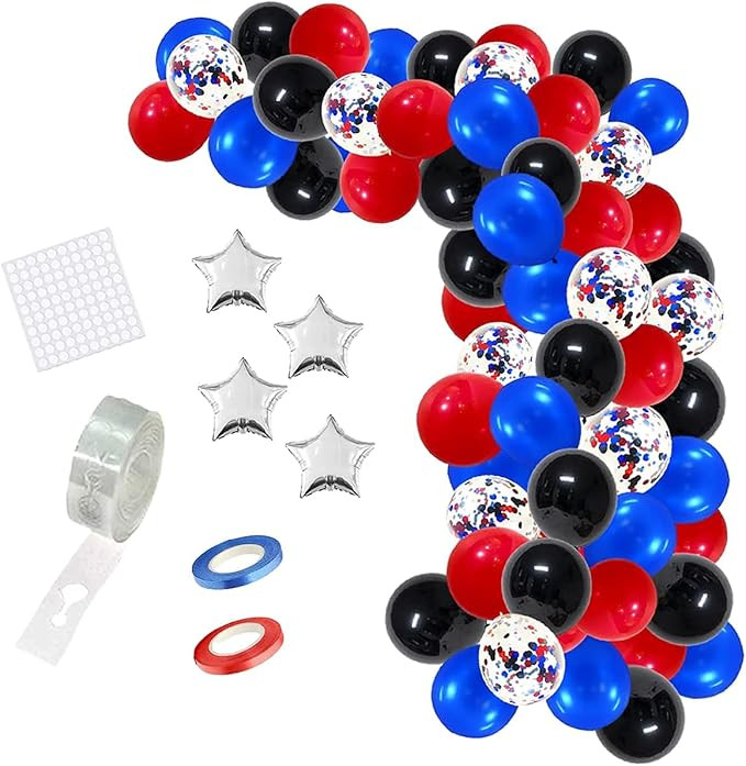 Red Blue Black Balloon Garland Arch Kit, Royal Blue Red Black Latex Confetti Balloon 16ft Arch St... | Amazon (US)