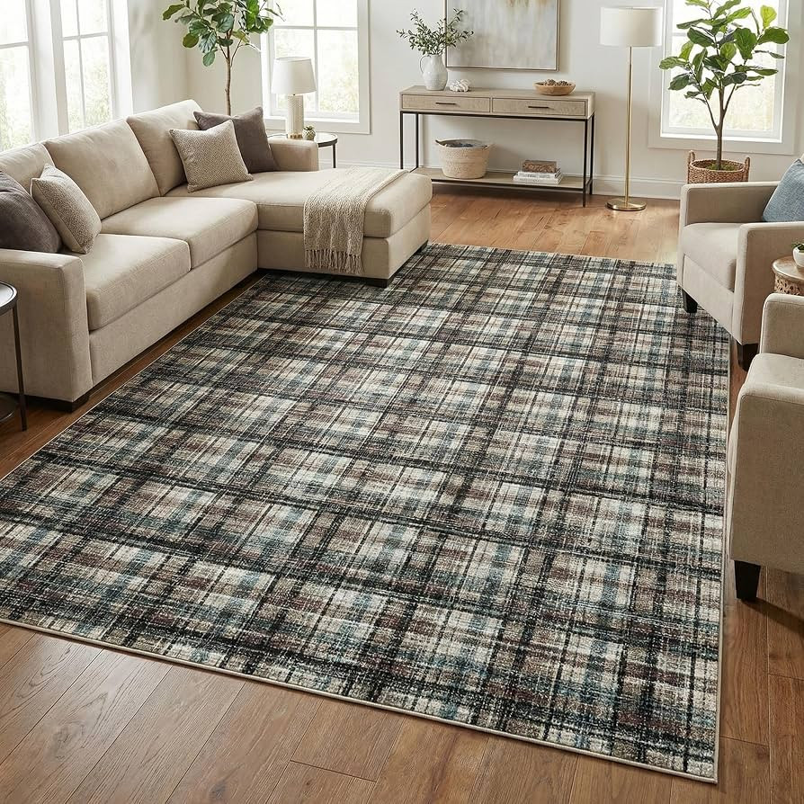 Large Area Rug 9x12 Plaid Rug Washable Rugs for Living Room Non Slip Soft Farmhouse Non-Shedding ... | Amazon (US)