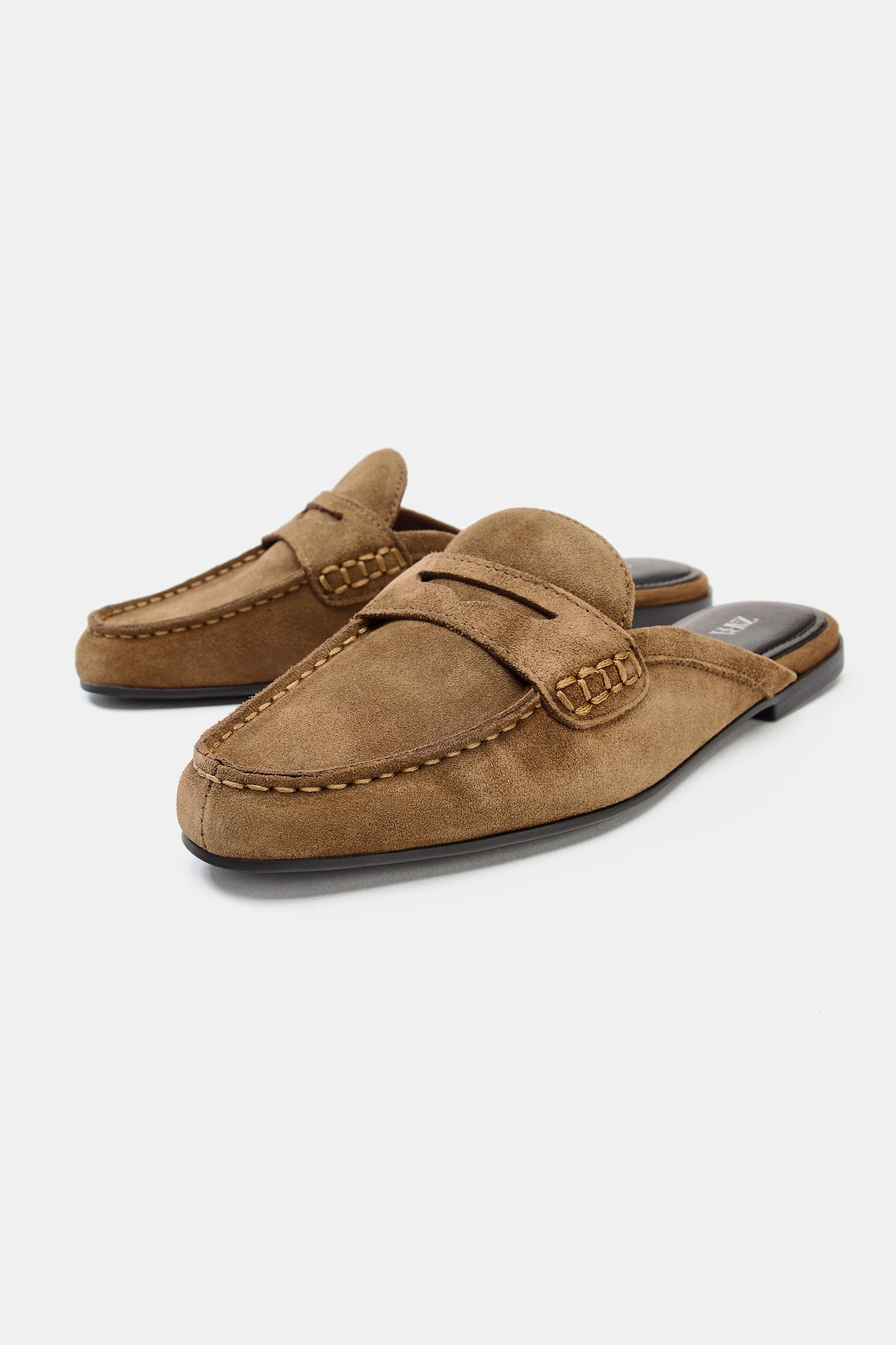 OPEN BACK SPLIT SUEDE LOAFERS | Zara Canada