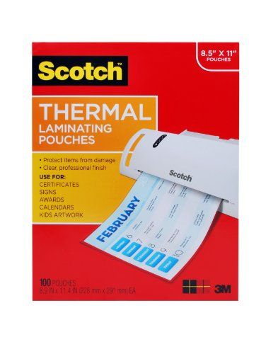Scotch Thermal Laminating Pouches, 8.9 x 11.4-Inches, 3 mil thick, 100-Pack (TP3854-100) | Amazon (US)