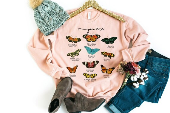 Butterfly Bible Verse Sweatshirt, Religious Sweater, Christian Shirt, Motivational, Easter Gifts,... | Etsy (US)