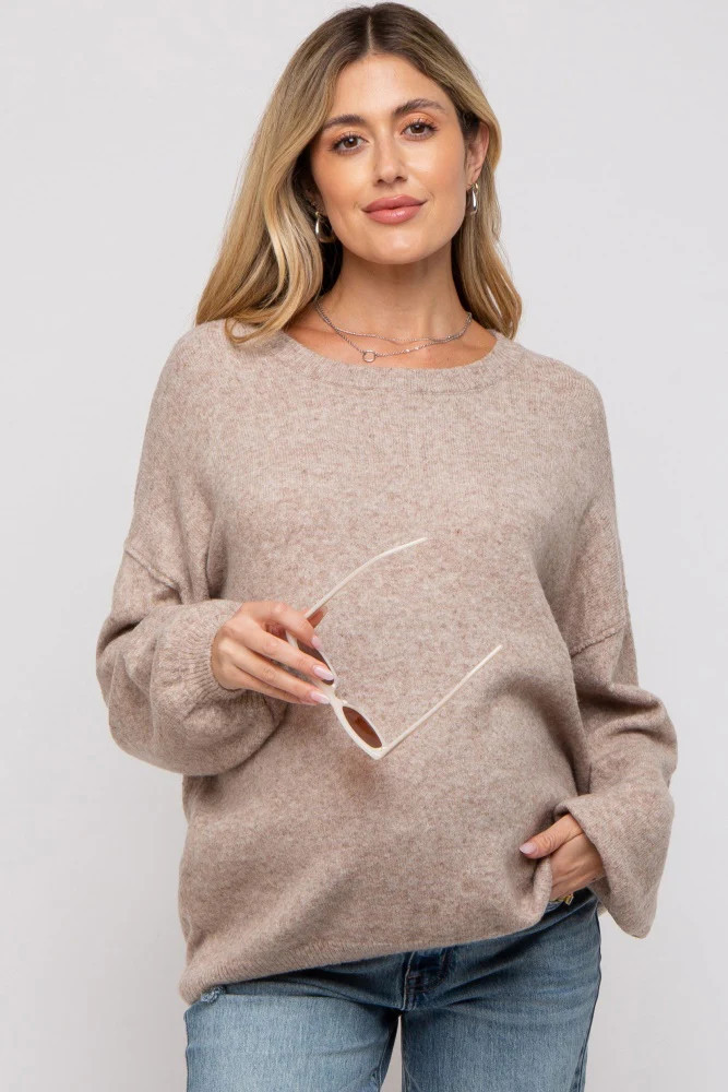 Taupe Basic Drop Shoulder Maternity Sweater | PinkBlush Maternity