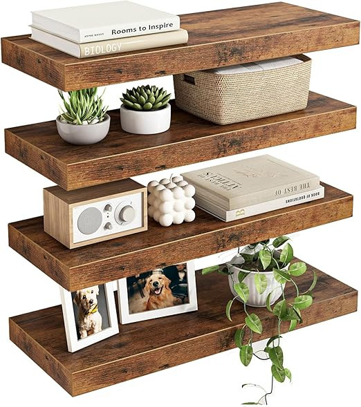 Fixwal Wood Floating Shelves, Wall Shelves Set of 4, Shelves for Wall Decor, with Invisible Brack... | Amazon (US)