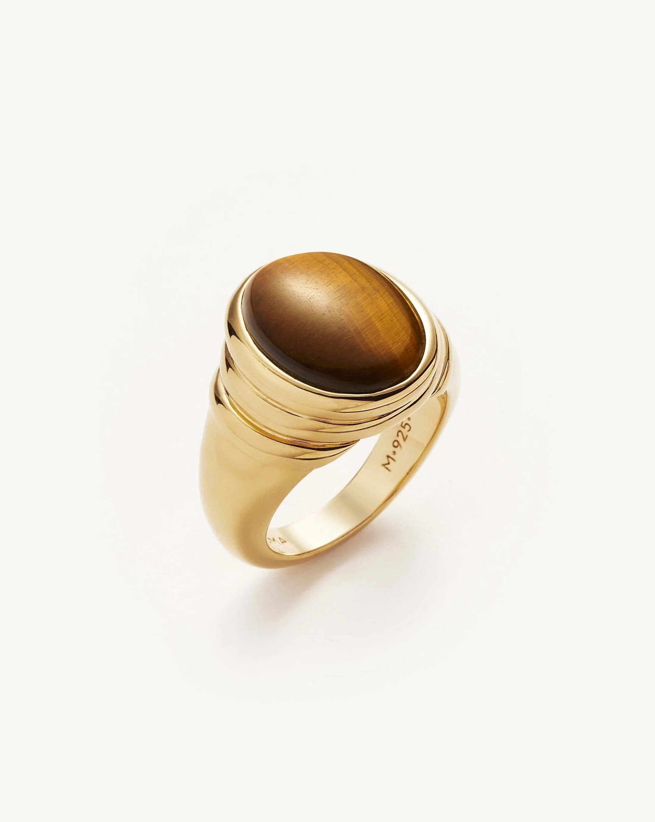 Savi Ridge Oval Gemstone Chunky Ring | 18ct Gold Vermeil/Tigers Eye | Missoma UK