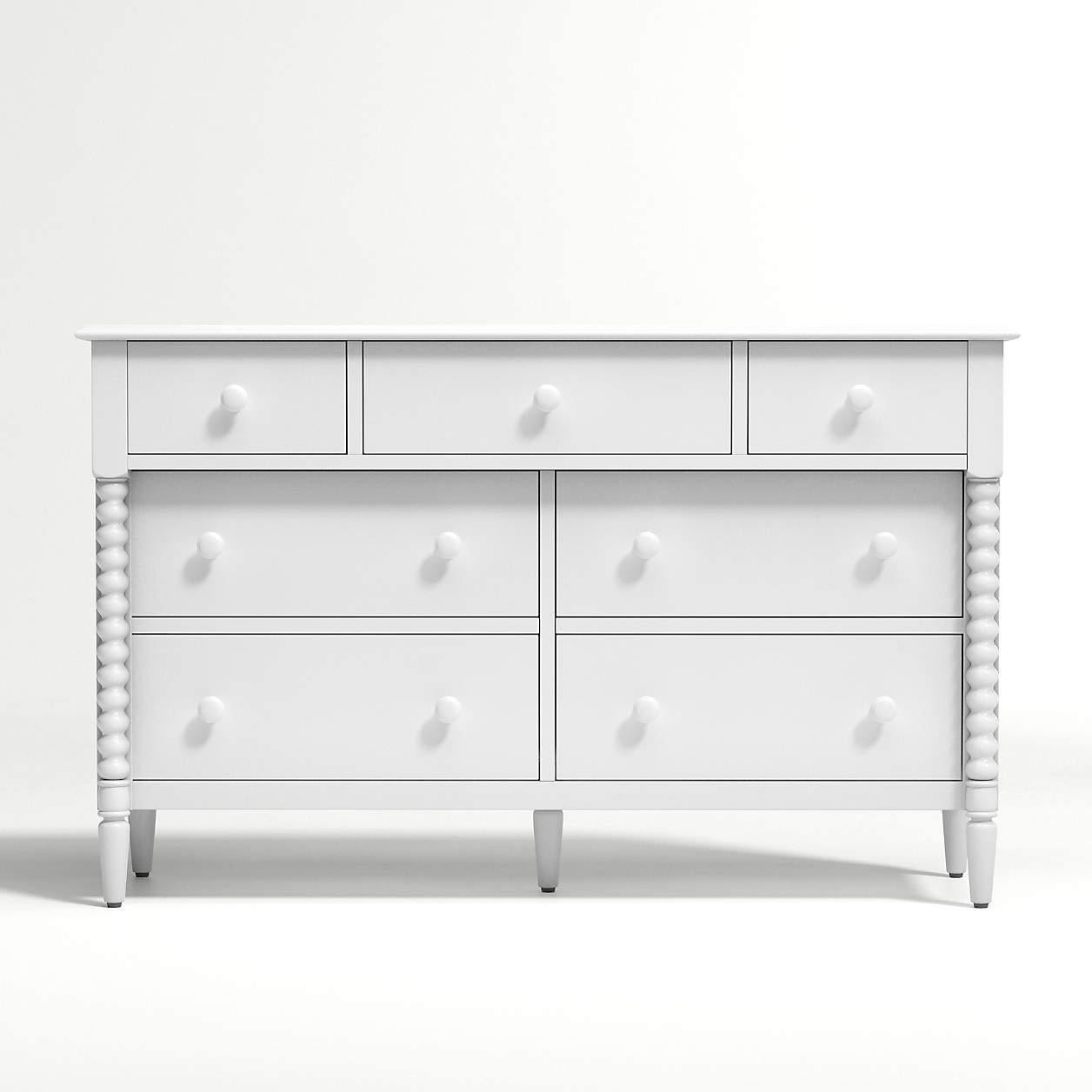 Jenny Lind White Spindle Wood 7-Drawer Wide Kids Dresser + Reviews | Crate & Kids | Crate & Barrel