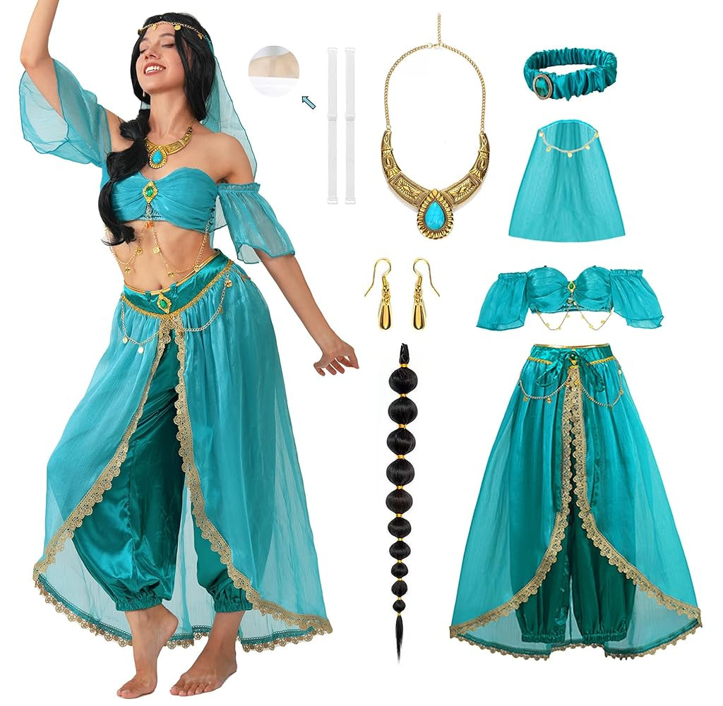 Women Arabian Princess Fairy Costume Set Adult Halloween Dress with Accessories | Amazon (US)