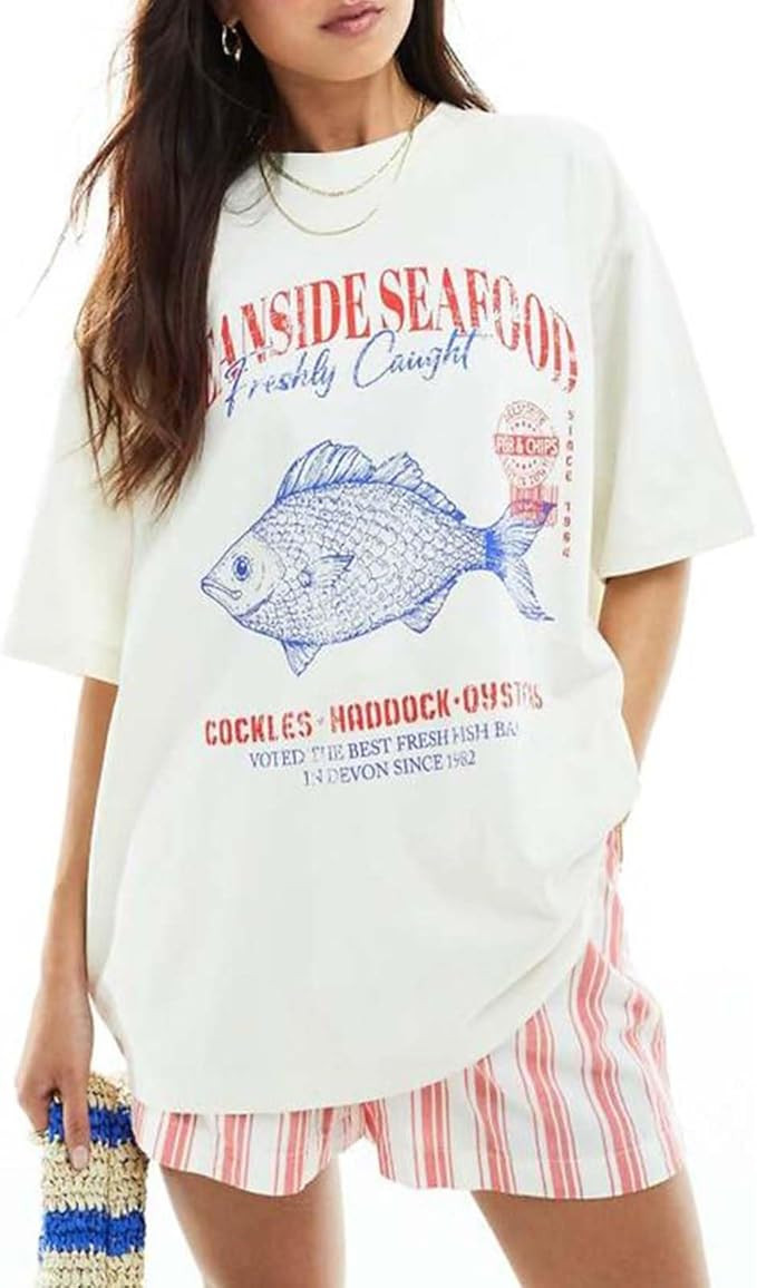Women Y2k Oversized Summer Tops Cute Fruit Loose Fit Vintage T Shirts Crew Neck Aesthetic Graphic... | Amazon (US)
