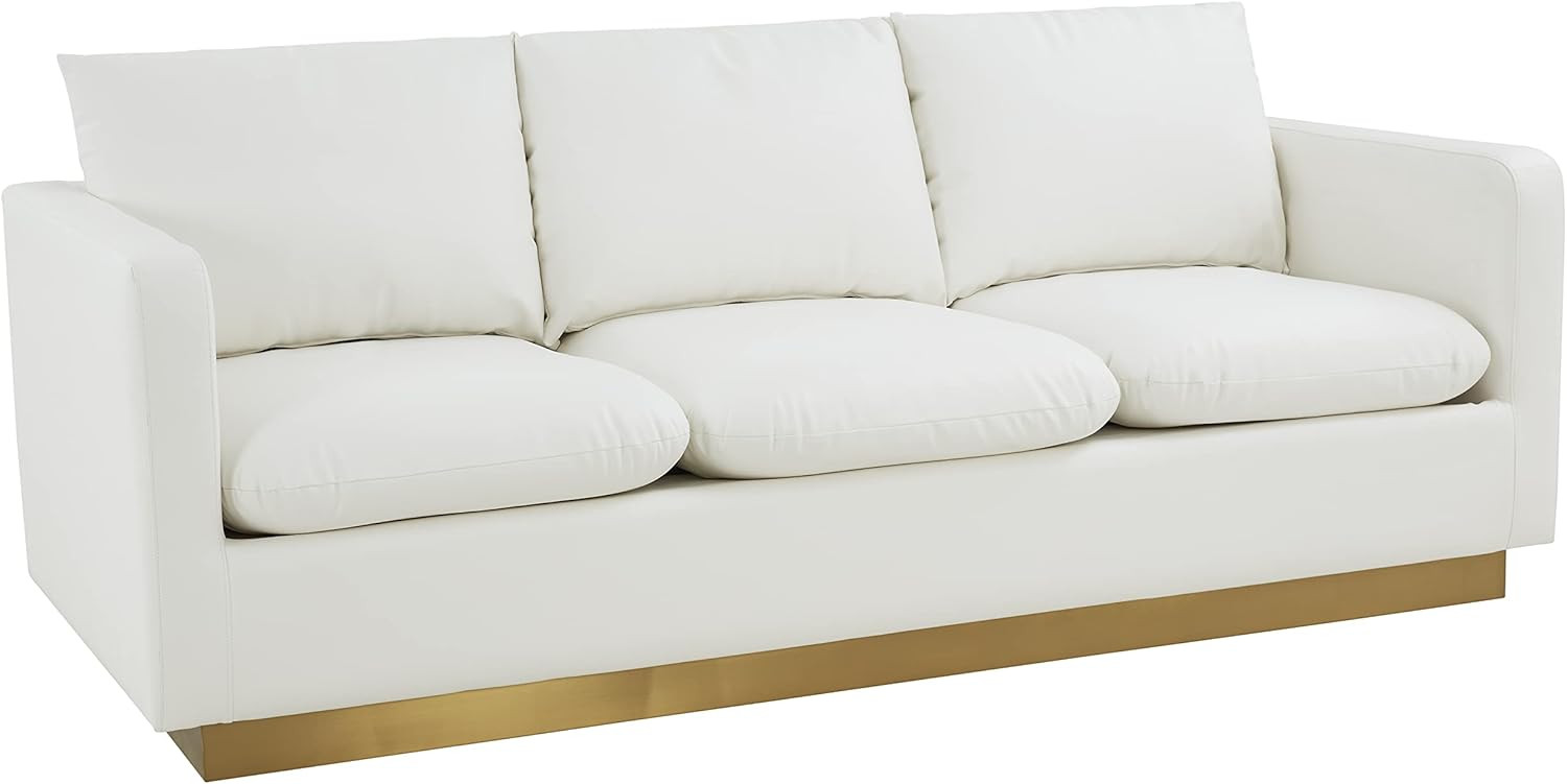 LeisureMod Nervo Modern Upholstered Leather 83" Sofa with Gold Base & Removable Cushions, White | Amazon (US)