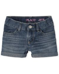 Girls Roll Cuff Denim Shortie Shorts | The Children's Place