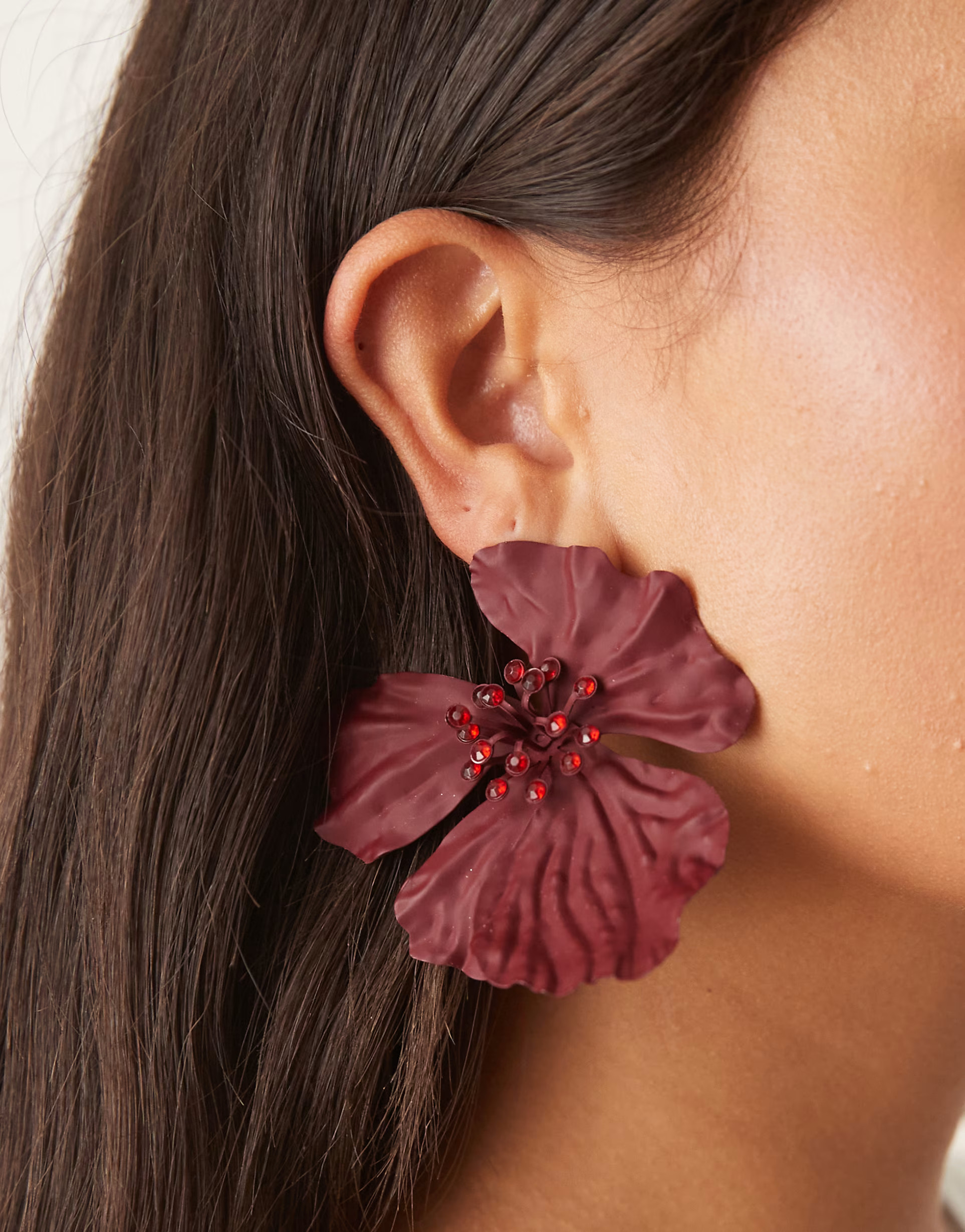 DesignB London fabric flower earrings in burgundy | ASOS (Global)