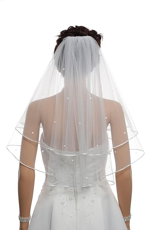 SAMKY 2T 2 Tier 1/8" Ribbon Edge Center Gathered Rhinestone Crystal Bridal Veil | Amazon (US)