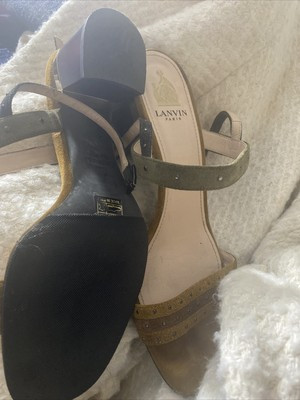 Lanvin Camel And Olive suede Mini Studded Sandals Med Heel Shoes Size 38 1/2  | eBay | eBay US