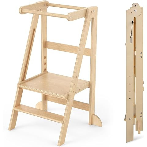 Foldable Toddler Tower, 3 Adjustable Height Toddler Standing Tower, Wooden Kids Kitchen Stool Hel... | Amazon (US)