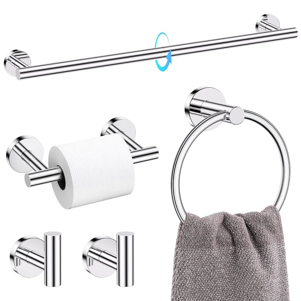 TQKAG Polished Chrome 5 Piece Bathroom Hardware Accessories Set 23.6" SUS304 Stainless Steel Bath... | Amazon (US)