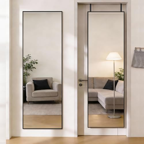 DUMOS 47x14 Full Length Mirror Over the Door, Wall Mounted Full Body Mirror, Door Hanging Metal Aluminum Alloy Frame Dressing Mirror for Bedroom, Living Room, Entryway, Black | Amazon (US)