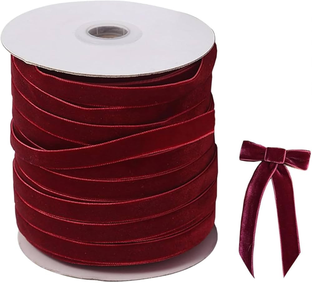 50 Yard 10mm Velvet Ribbon, Red Green Velvet Ribbon, Soft Luxurious Burgundy Velvet Ribbon, Chris... | Amazon (UK)