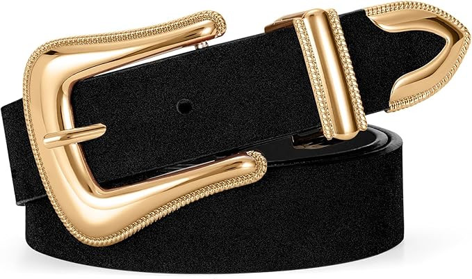 XZQTIVE Women’s Western Suede Leather Belt with Retro Gold Buckle – Adjustable Cowgirl Belt f... | Amazon (US)
