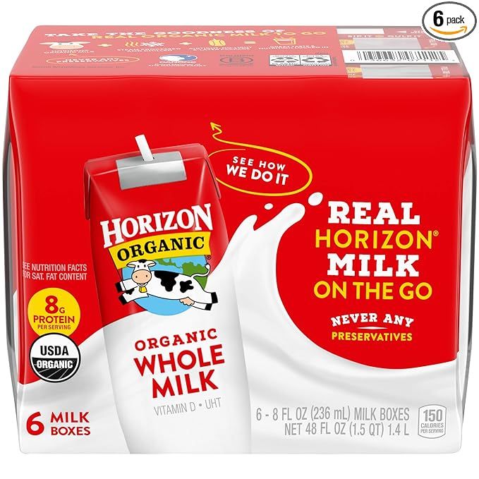Horizon Organic Horizon Organic Shelf-Stable Whole Milk Boxes, Whole Milk Single Serve, 8 oz, 6 P... | Amazon (US)