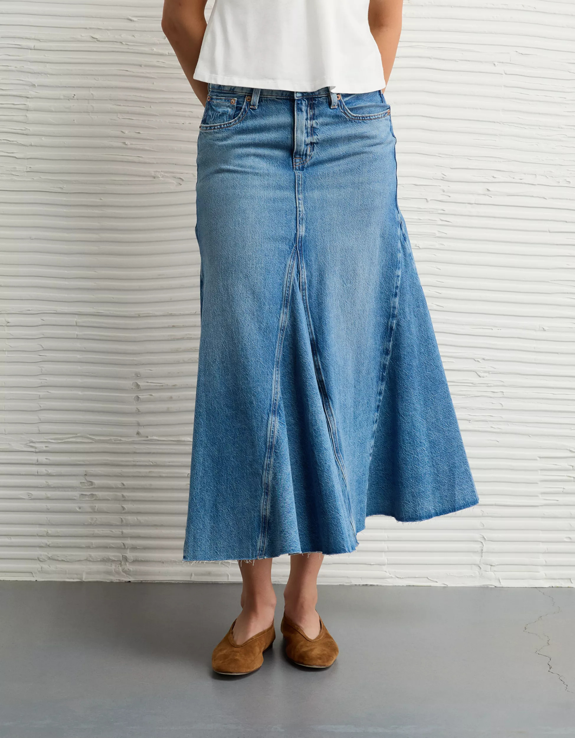 AE Low-Rise Pieced Denim Maxi Skirt | American Eagle Outfitters (US & CA)