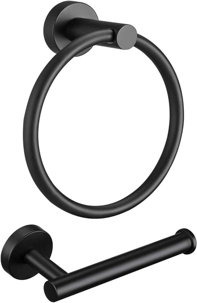 Pynsseu Bathroom Towel Ring Set, 304 Stainless Steel Matte Black Hardware Accessories Set Include... | Amazon (US)
