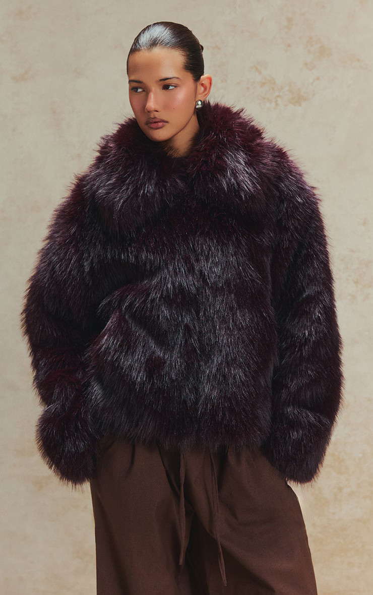 Cherry Red Oversized Collar Faux Fur Coat | Outerwear | PrettyLittleThing US