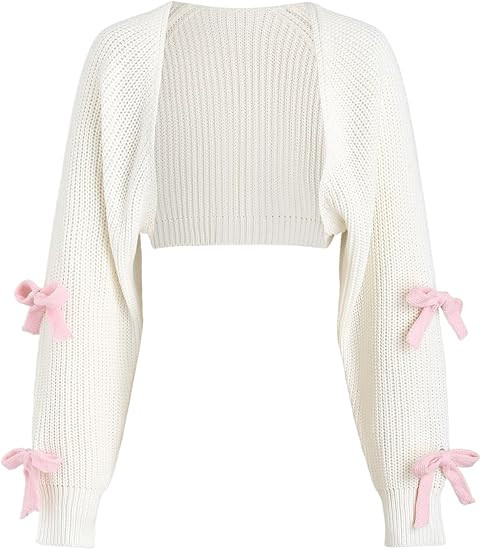 Verdusa Women's Bow Sweater Cute Cropped Cardigan Long Sleeve Knitted Shrug | Amazon (US)
