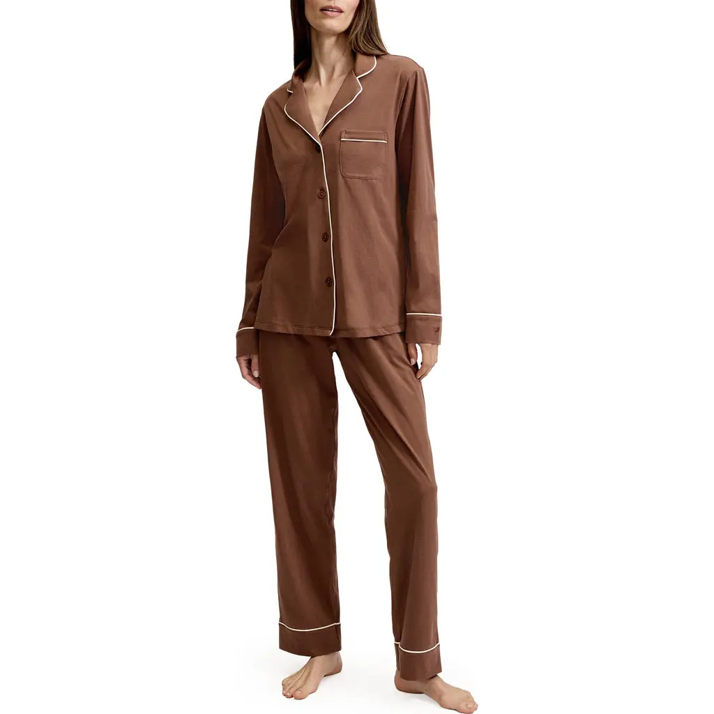 Petite Plume Classic Lightweight Pima Cotton Pajamas in Brown at Nordstrom, Size Small | Nordstrom
