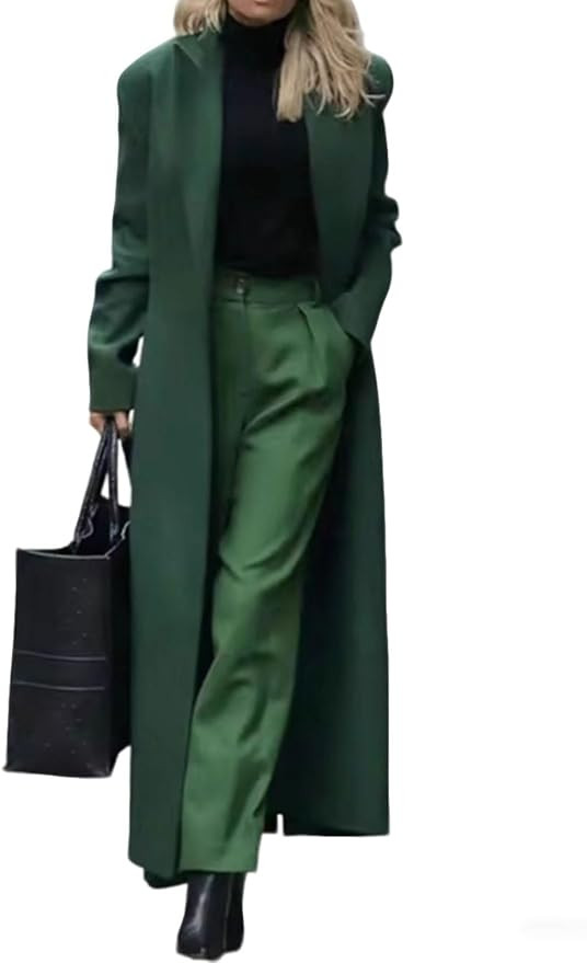 Women's Long Double Breasted Coat Elegant Formal Wool Blend Warm Overcoat | Amazon (US)