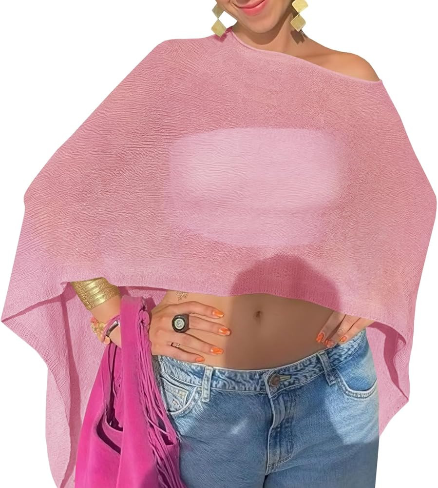 Fisoew Women Sheer Poncho Top Lightweight Knit Crochet Summer Shrug Bolero Off Shoulder Going Out... | Amazon (US)