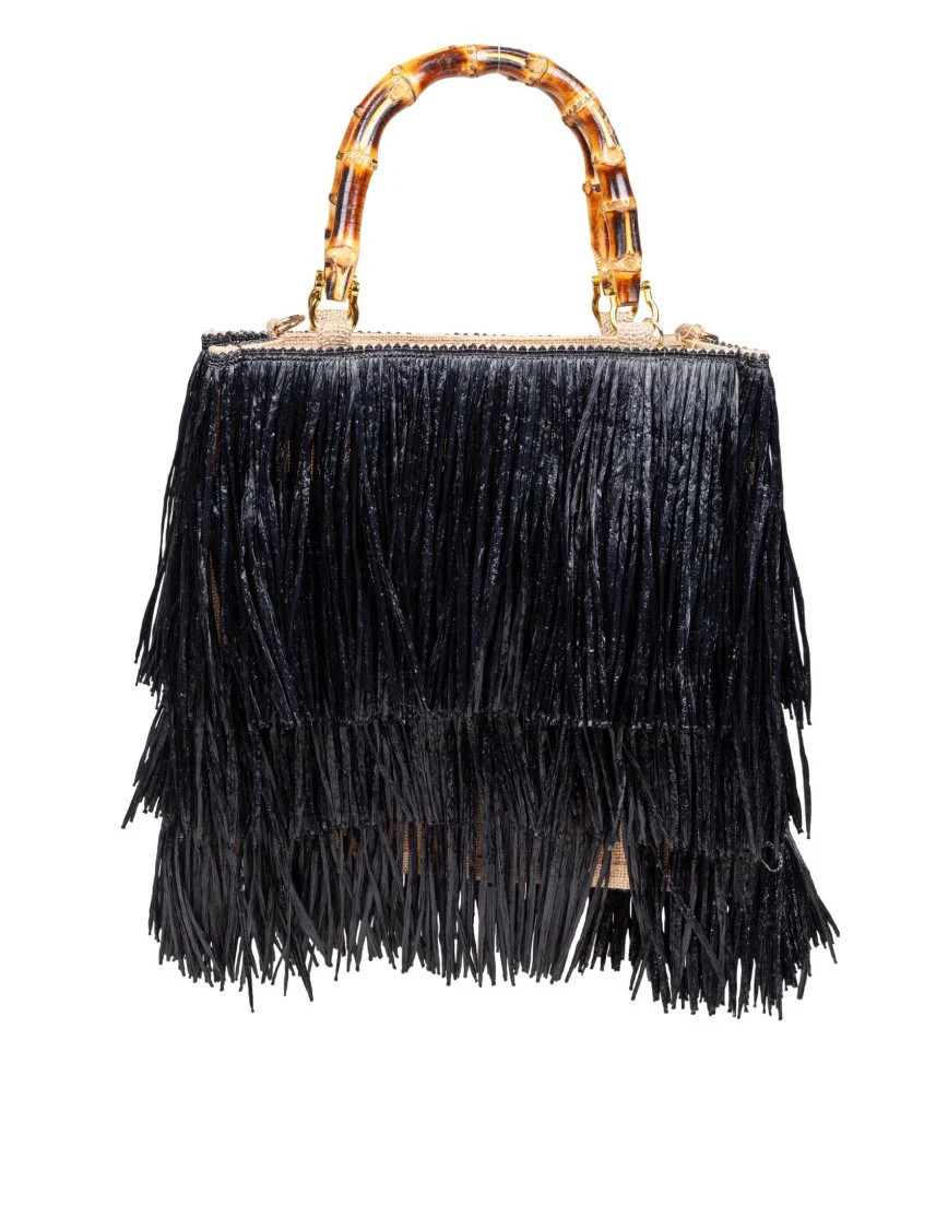 Medium Black Tan Raffia Shopping Bag | Shop Simon