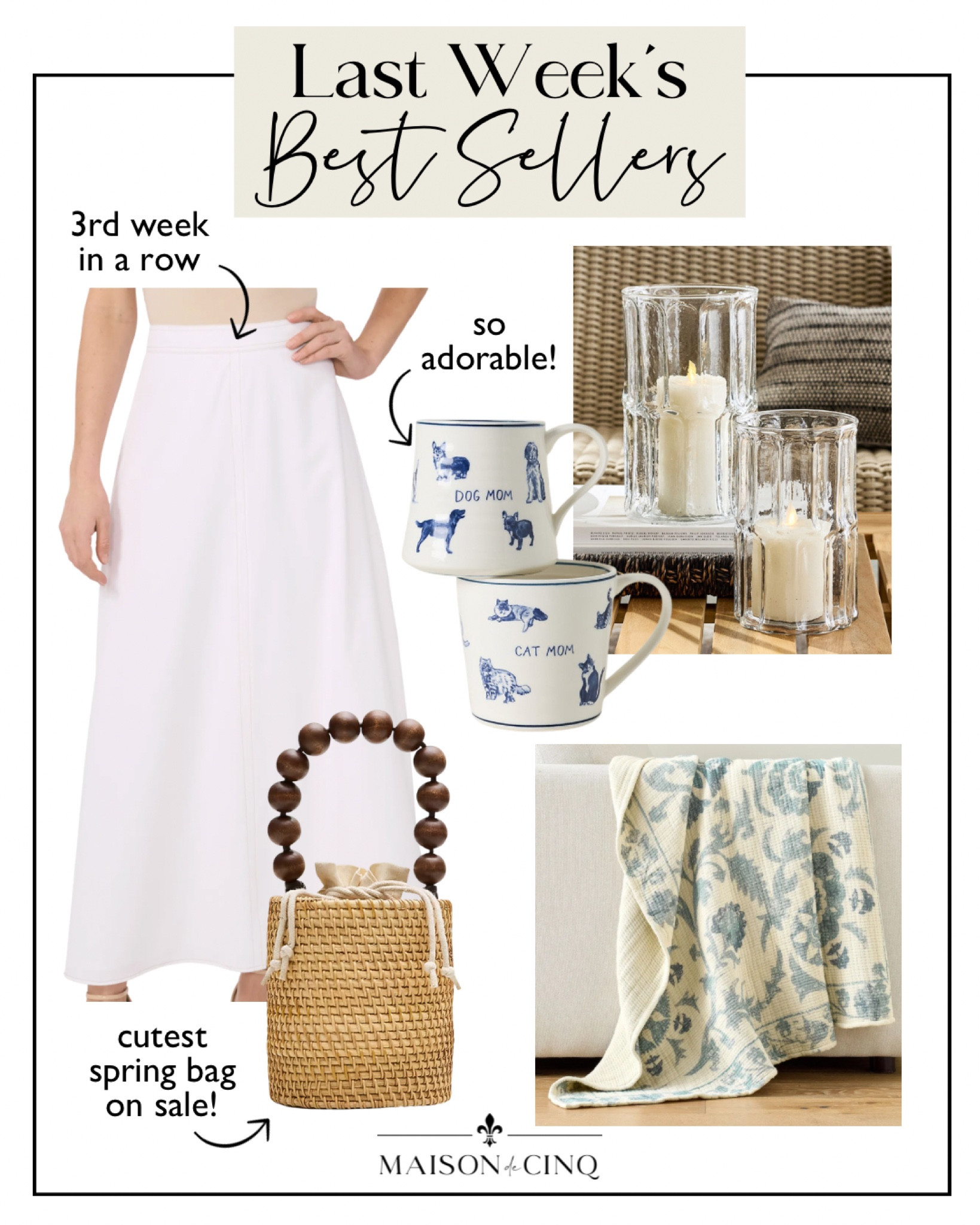 Last week’s best sellers include the cutest straw bag on sale, adorable “pet mom” mugs, and more!

Home decor, spring decor, throw blanket, spring handbag, straw bag, tabletop, Mother’s Day gifts, outdoor decor, white skirt 

#LTKHome #LTKSeasonal #LTKMothersDay