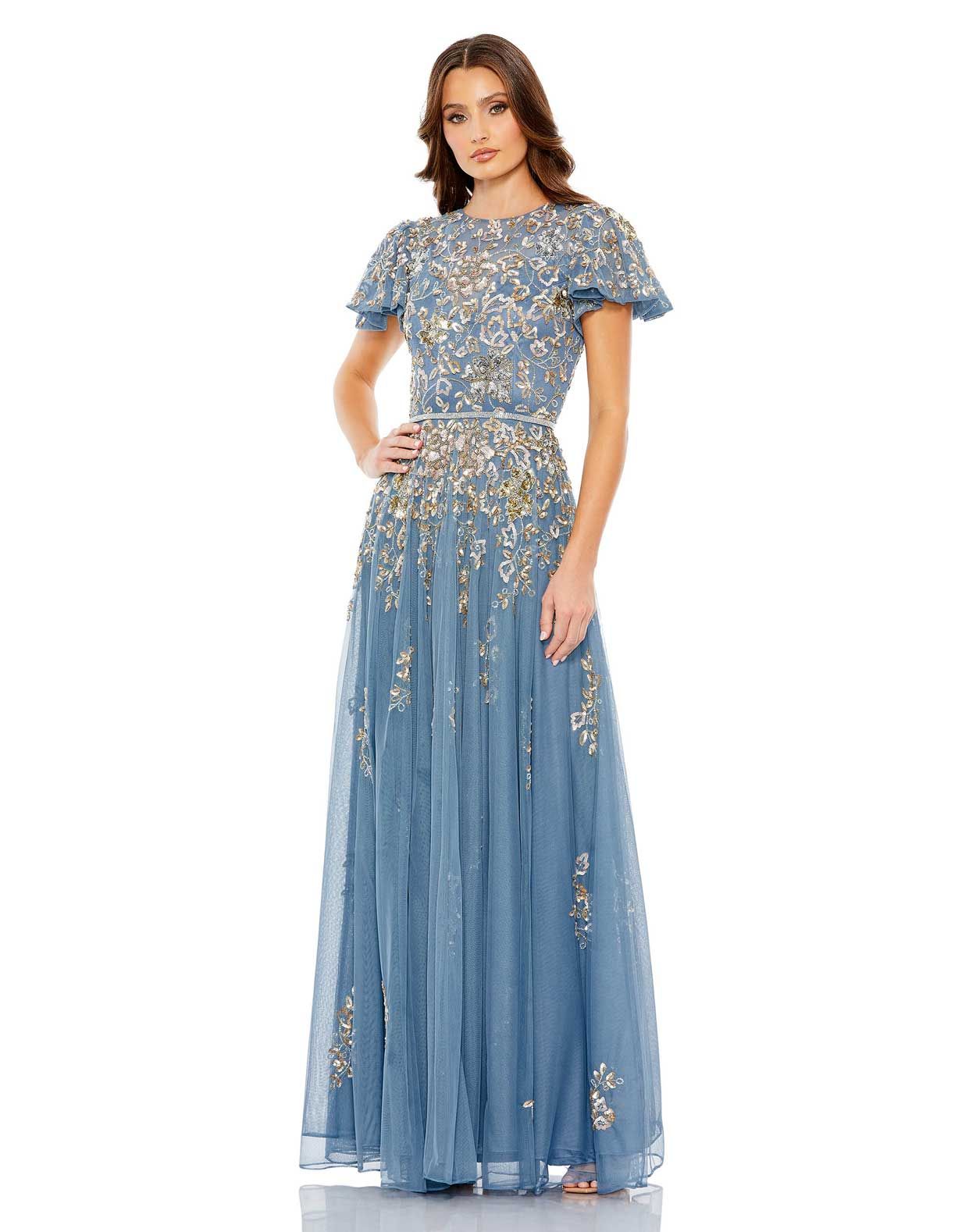 Embellished Butterfly Sleeve High Neck Gown | Mac Duggal