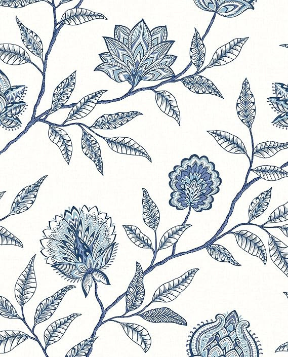 NextWall Stacy Garcia Home Jaclyn Floral Peel and Stick Wallpaper (Blue Lagoon) | Amazon (US)