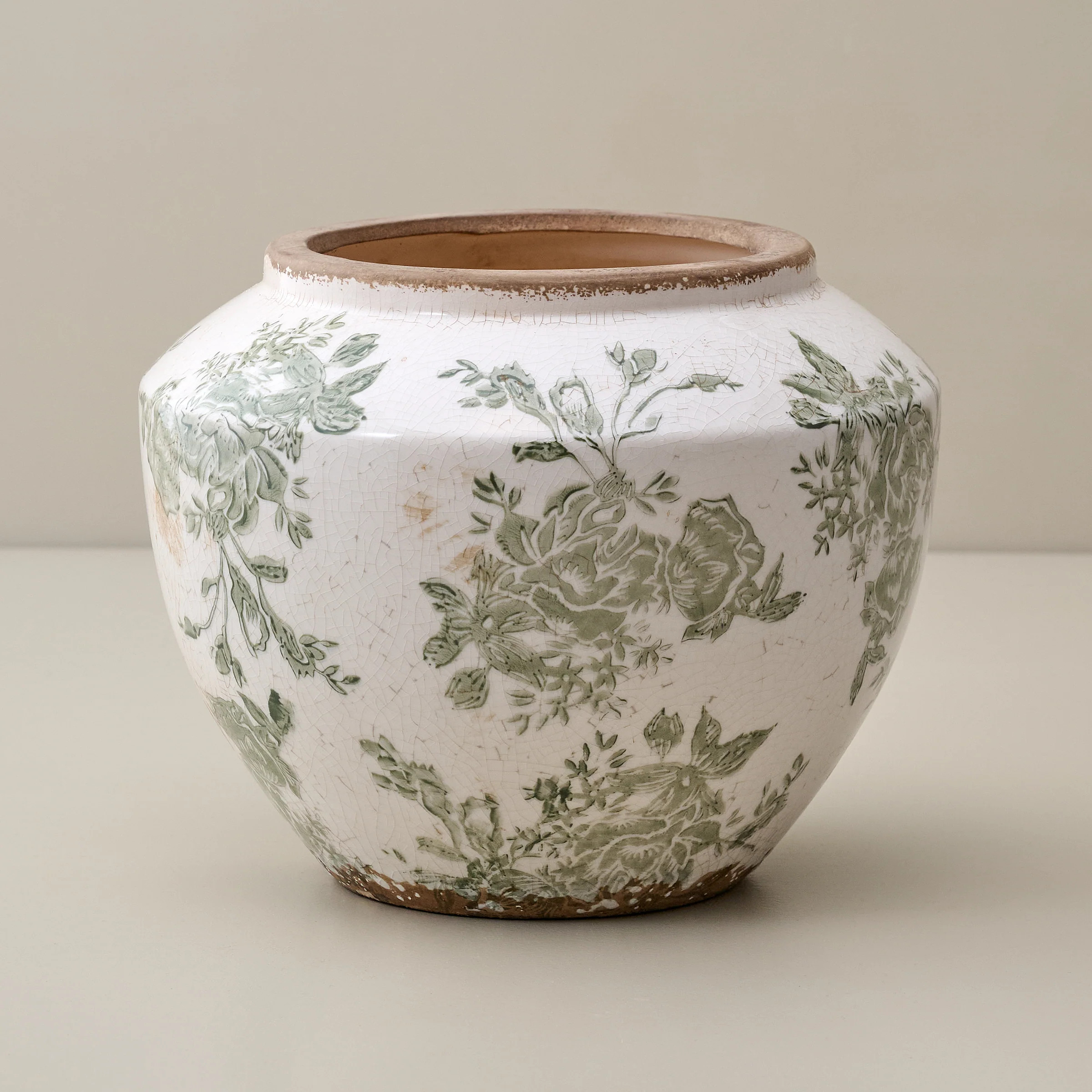 Green and White Distressed Floral Vase | Magnolia
