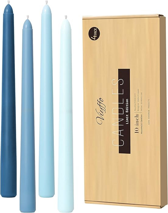 Viyffo 10 Inch Taper Candles Blue Set of 4 Unscented, Dripless, Smokeless Long Tall Tapered Candl... | Amazon (US)