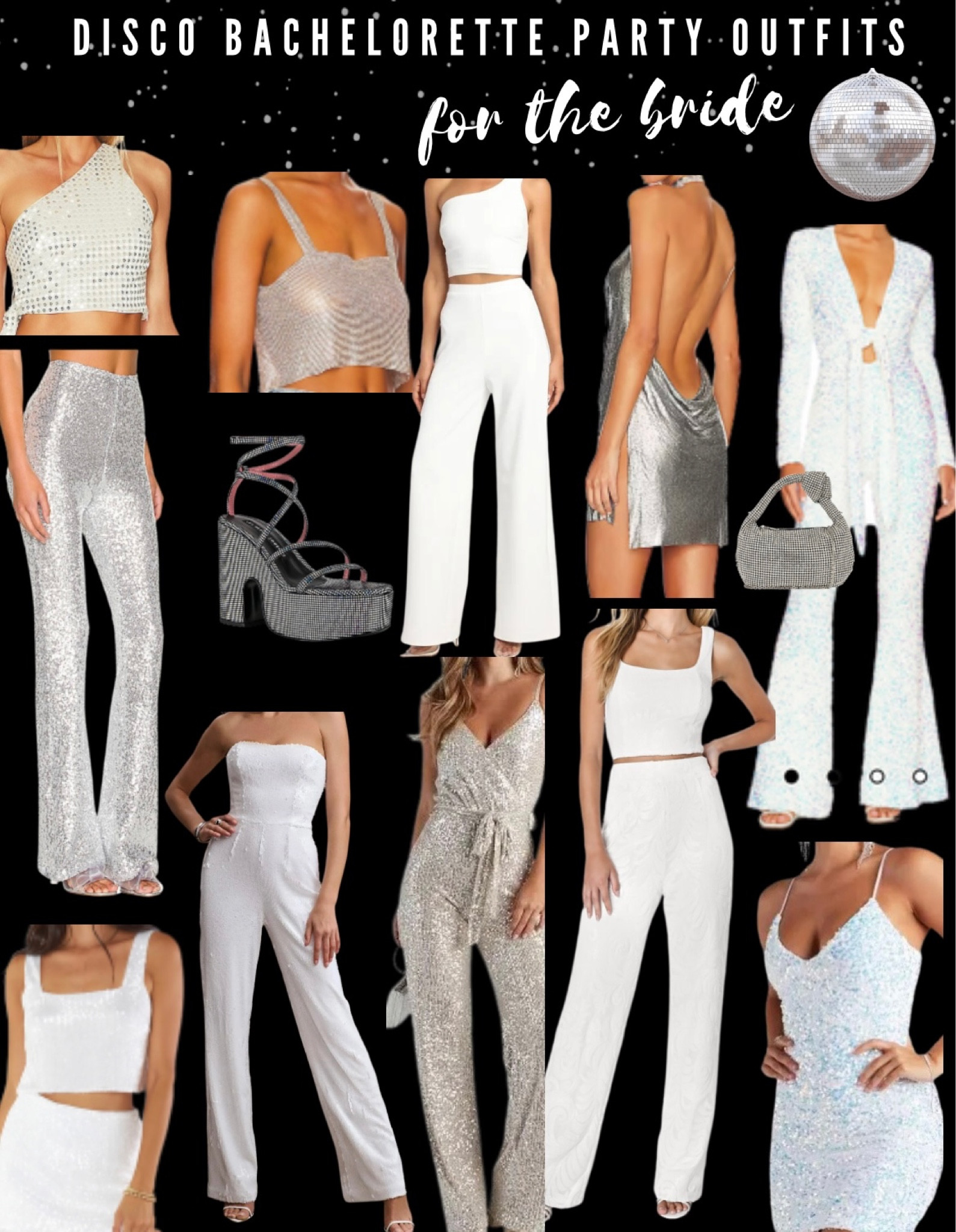 💫✨ Get ready to dazzle on your last fling before the ring with these ultimate disco bachelorette party outfit recommendations for the bride-to-be! 💍👰

Prepare to steal the spotlight and boogie the night away in true 70s style. We’re talking glittering sequins, mesmerizing metallics, and white/silver that scream disco diva!

🕺 Dive into the groovy era with:

Disco Ball Dresses that make you sparkle with every move
Bell Bottom Pants that scream freedom and fun
Halter Tops that ooze sophistication and style
Glittering Accessories to catch all the disco lights
This is your moment to shine, bride-to-be! Whether you’re a “Dancing Queen” or a “Disco Inferno” goddess, these fabulous and funky outfit recommendations will make sure you rule the dance floor with glamour and grace.

Don't just celebrate; create memories draped in outfits that echo the fun, freedom, and flamboyance of the disco era. Be the star of your night with a look that says disco glamour in every twirl… it’s your last disco, go all out 💃✨

#BacheloretteBash #DiscoDiva #SeventiesGlamour #BrideToBe #discobachparty #discobride #discobachpartyoutfits

#LTKwedding #LTKparties #LTKshoecrush