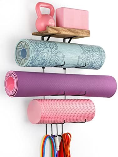 Yoga Mat Holder Accessories Wall Mount Organizer Storage Decor Foam Roller and Towel Storage Rack... | Amazon (US)