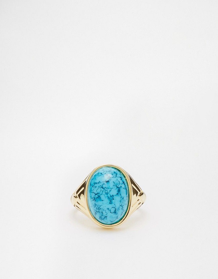 ASOS Gold Plated Signet Ring With Turquoise Stone | ASOS UK