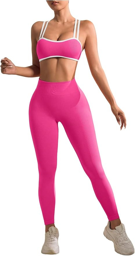 SHENHE Women's Seamless Workout Set Cross Back Sports Bra High Waist Leggings 2 Piece Tracksuit | Amazon (US)