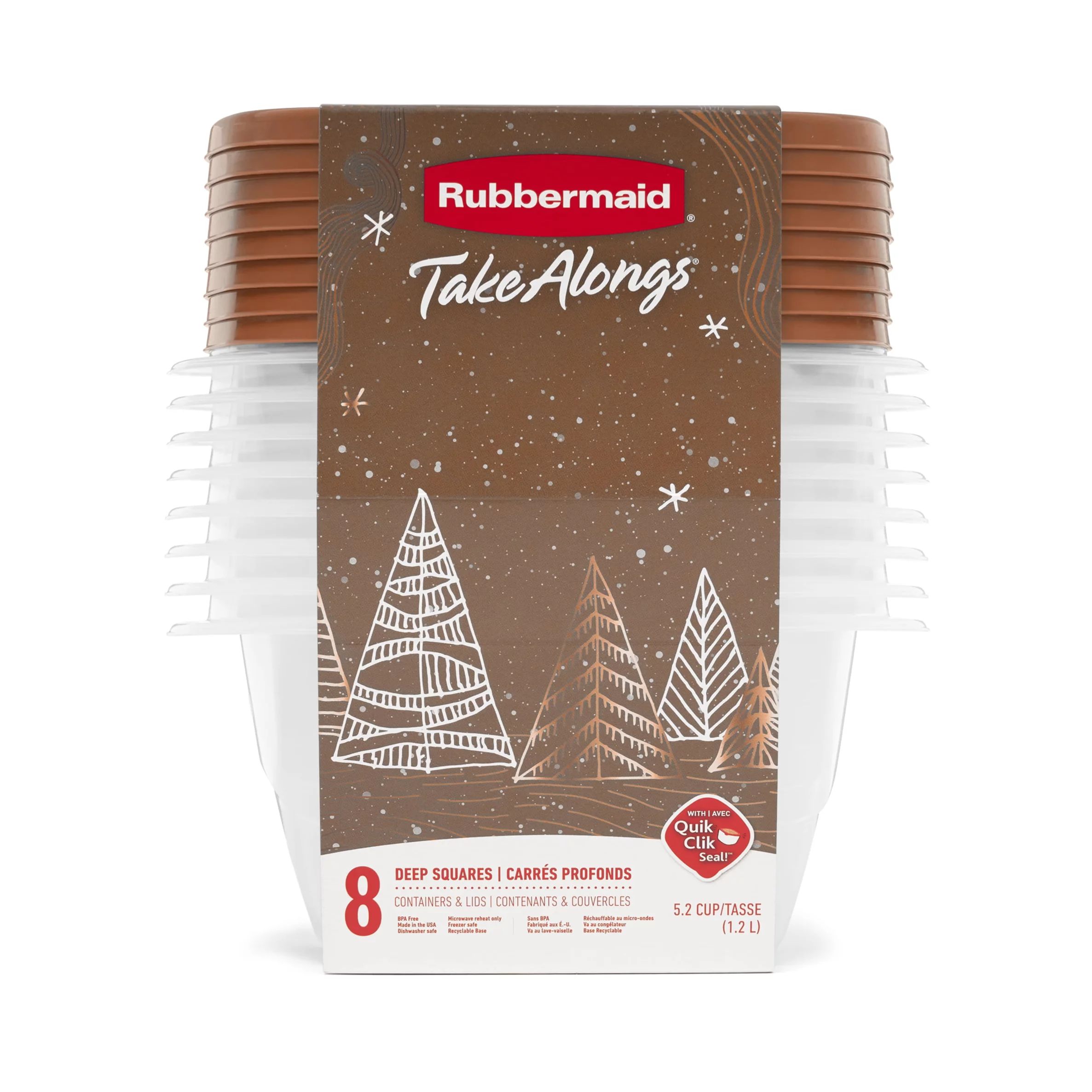 Rubbermaid TakeAlongs 5.2 Cup Deep Square Food Storage Containers, Set of 8, Toffee Nut Gold | Walmart (US)