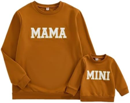 Karwuiio Mommy and Me Family Matching Outfits Halloween Pumpkin Print Sweatshirt Long Sleeve Pull... | Amazon (US)