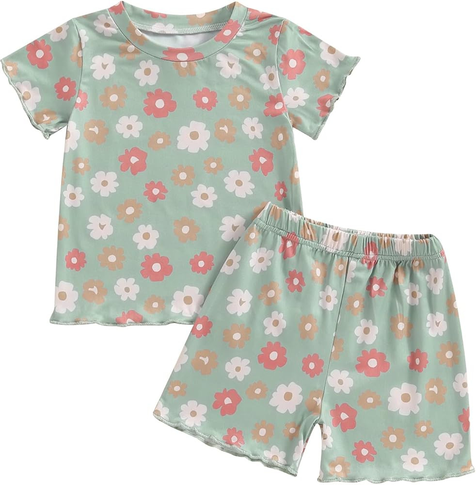 Toddler Baby Girl Clothes Floral Print Short Sleeve Crewneck Tshirt Shorts Set Cute Summer Outfit... | Amazon (US)