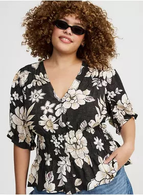 Peplum V-Neck Puff Sleeve Top | Torrid (US & Canada)