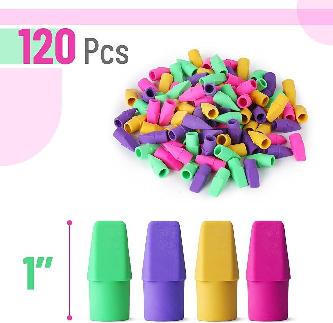 Mr. Pen Erasers for Pencils, 120 Pack, Pencil Top Erasers, Eraser Caps, Kids, Cap Tops, Topper Er... | Amazon (US)