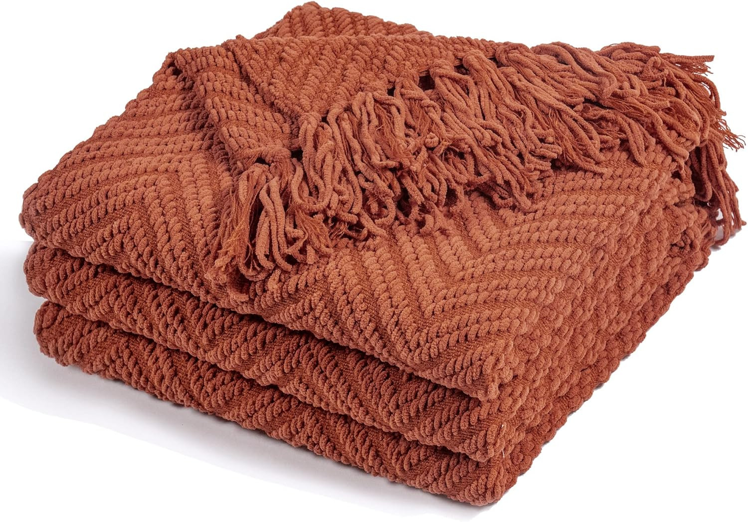 Amazon.com: RECYCO Chenille Knit Throw Blanket Twin Size for Couch, Soft Cozy Decorative Rust Kni... | Amazon (US)