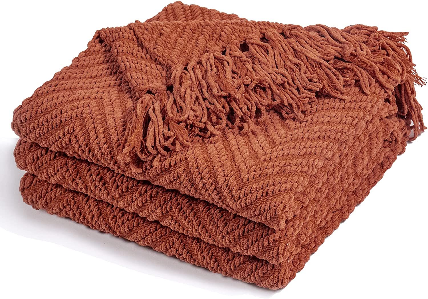 Amazon.com: RECYCO Chenille Knit Throw Blanket Twin Size for Couch, Soft Cozy Decorative Rust Kni... | Amazon (US)