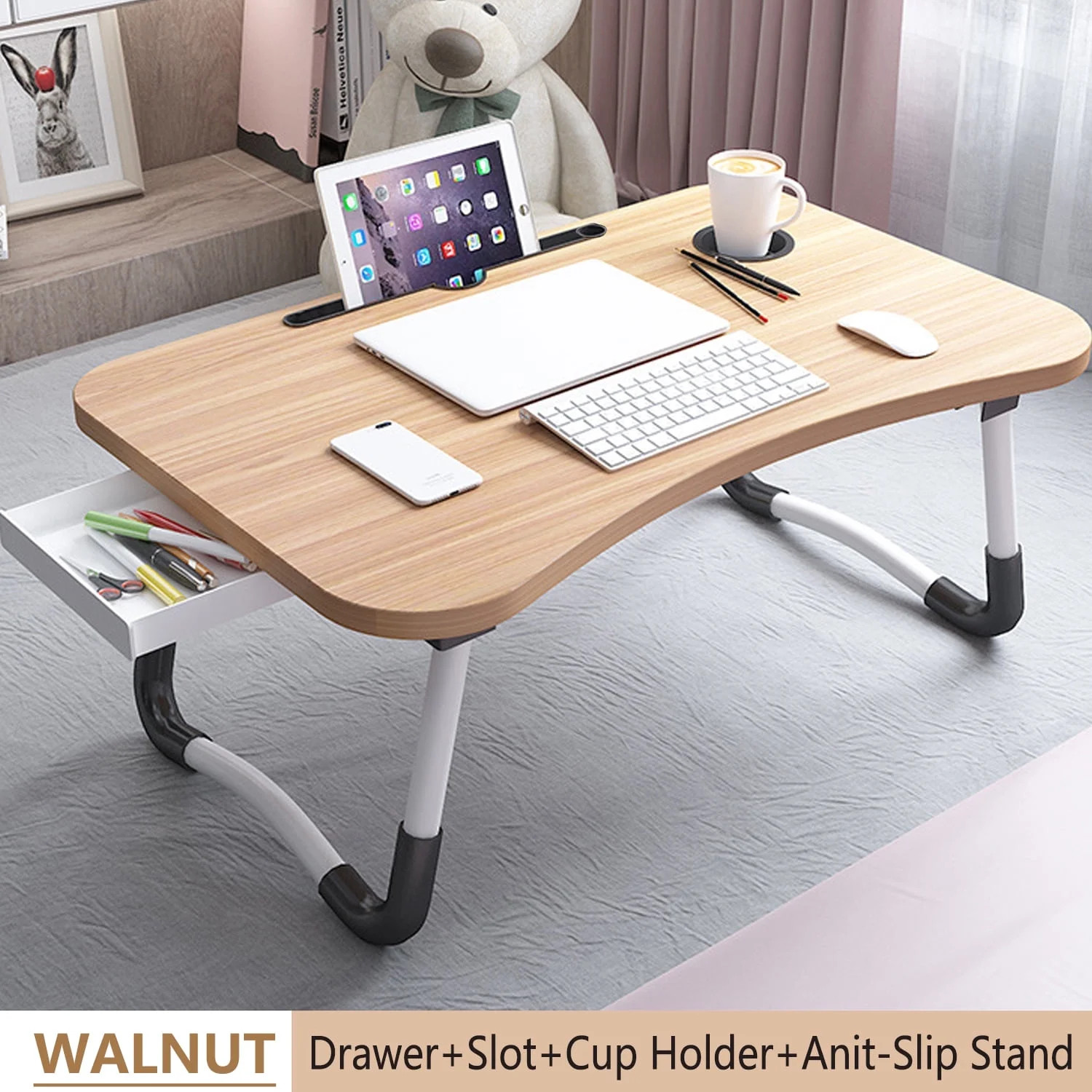 PHANCIR Foldable Lap Desk, 23.6 Inch Portable Wood Laptop Desk Table Workspace Organizer Bed Sofa... | Walmart (US)